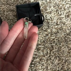 Elegant sterling silver quartz and emerald Crystal Pendant Necklace